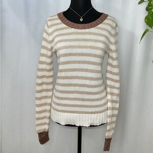 Banana Republic Cream and Brown Striped Sweater Size S